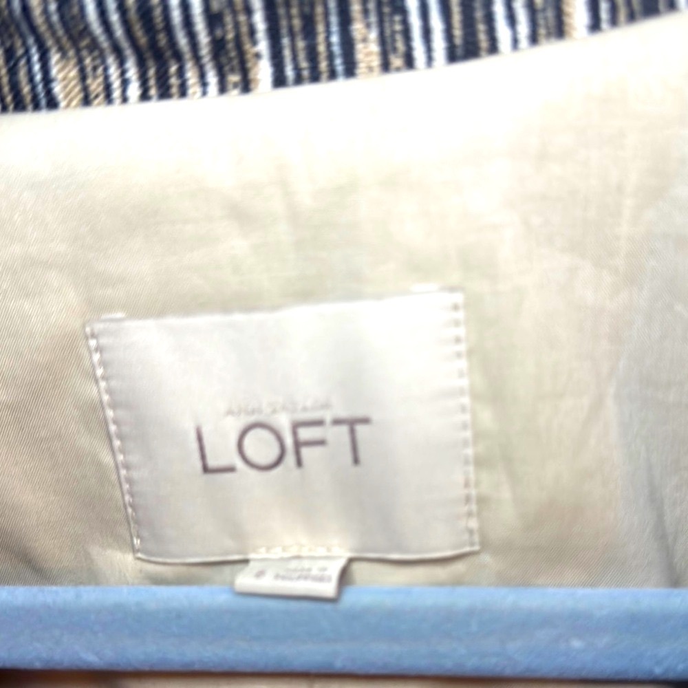 LOFT Women's Black and White Striped Jacket - Picture 3 of 7
